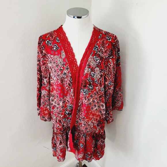 Maurices Red Floral Kimono Top Women's Size 0X - Picture 1 of 5